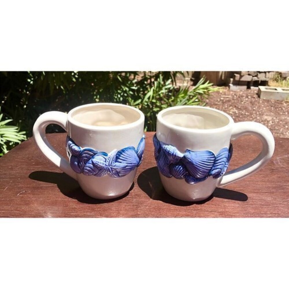 La Dolce Vita Embossed Seashell Collection Blue Mugs Set by JA Designs